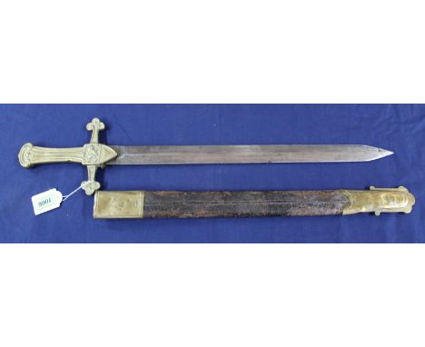 A British Victorian model 1856 drummers/buglers sword with correct brass mounted leather scabbard