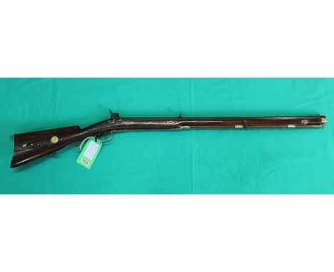 A German hunting percussion rifle, maker marked from Suhl, this classic German rifle features set trigger, patch box and a 30