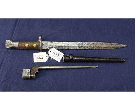 A British M1888 bayonet MkI 2nd type (no scabbard) with a No.4 MkII bayonet with scabbard