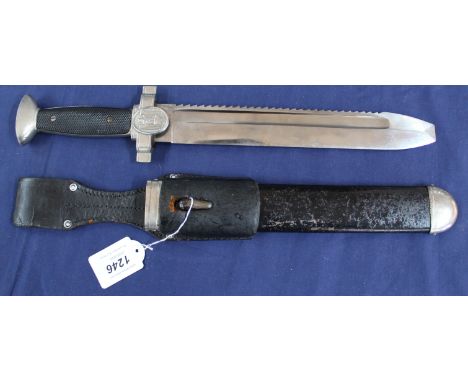 A Third Reich era Red Cross (Rotes Kreuz) Mans Hewer complete with scabbard and leather frog, overall a good example