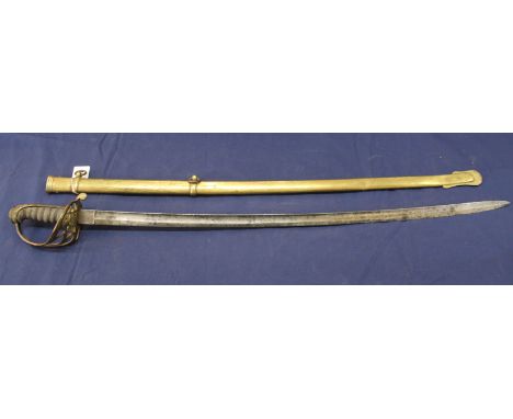 A Victorian Officers dress sword with scabbard, blade etched to Royal Engineers