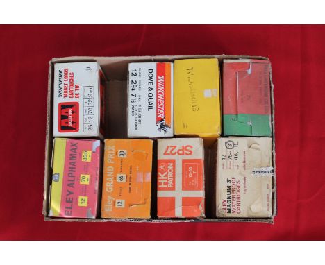 Eight various boxes of 12 bore cartridges including an Eley Magnum 3" box, this item can only be purchased by someone with a 