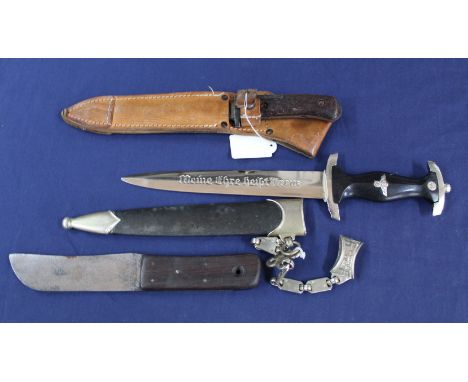 A post WWII Royal Naval riggers knife with a Czech C.Z. bayonet and scabbard and a decorative German (PATTERN) dress dagger