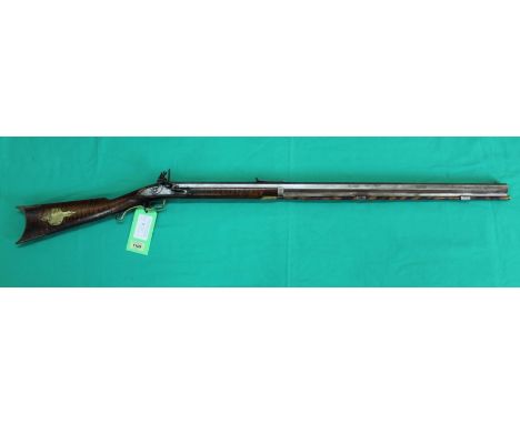 A 'half stocked' Kentucky style Flintlock rifle, with lock plate marked W.Golcher, octagonal barrel of approx .500" bore, 35 