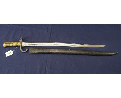 A brass hilted sabre bayonet with scabbard (possibly for the Turkish rolling block rifle)