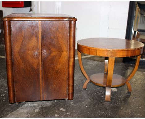 Side cabinet with cupboard and a shelf together with an art deco style  circular table