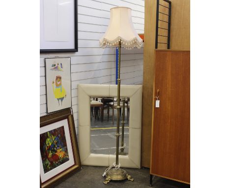 Brass standard lamp with pink shadeHeight 68cm with lampshade 86cm