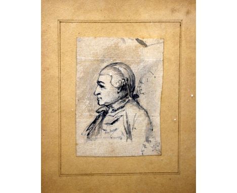 After Joshua Reynolds (1723-92). A Pen and ink sketch of renowned actor David  Garrick (1717 -79). Stamped to frame Sir Joshu