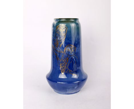 A Royal Worcester Sabrina Ware vase of Baluster form, decorated by W.H Austin with gilt owls amidst trees, signed, printed ma