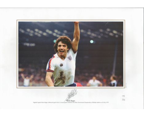 Kevin Keegan signed 16x12 colour print England's captain Kevin Keegan celebrates his goal in the 3 1 victory against Scotland