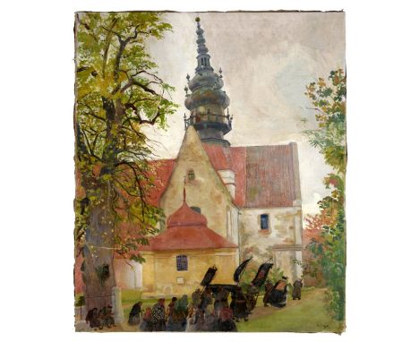 Karol Frycz (Polish, 1877-1963)Procession at the Church of St. Paul, Sandomierz stamped signature 'K Frycz' (lower right); in