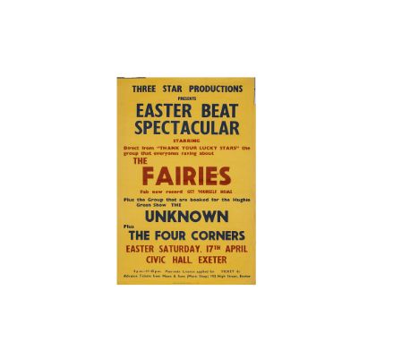 The Fairies Concert Poster, A poster for a concert by the short lived Beat group at the Easter Beat Spectacular at Exeter Civ