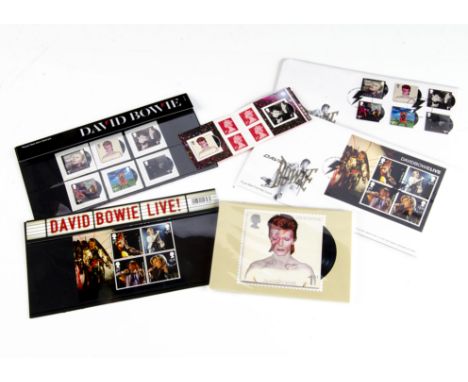 David Bowie / Royal Mail Stamps, Collection of David Bowie Royal Mail Issue Stamps etc comprising David Bowie Six Stamp Set, 