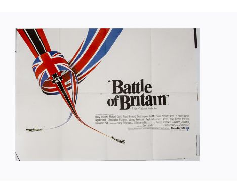 Battle of Britain (1969) UK Quad poster, the vapour trails of the aircraft creating a striking design. Neat single pin-holes 
