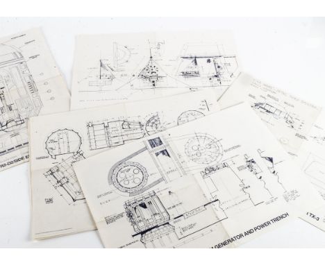 Star Wars Blueprints, fifteen copies of blueprint drawings posters, R2-D2, Sandcrawler, Garage scene, Luke's, Mobquet, Void-S