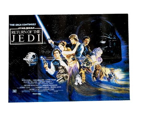 Star Wars Return Of The Jedi (1983) UK Quad poster, featuring Josh Kirby art, this being the early first print version, the p