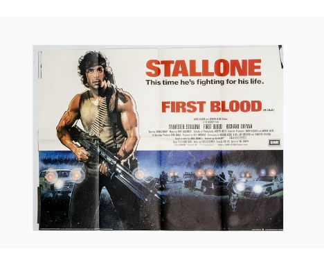 First Blood (1982) UK Quad poster, starring Sylvester Stallone as "Rambo", poster art by Struzan. Minor creasing, a 1" tear t