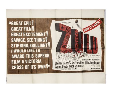 Zulu (1964) UK Quad poster, this being the first re-release poster circa 1965-67 and far scarcer than the later black backgro