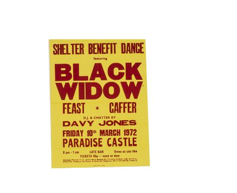 Black Widow Concert Poster, A poster for the gig at the Paradise Castle 10th March 1972 - folded with light creasing around t