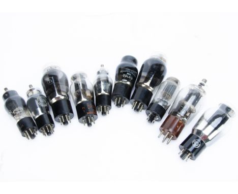Vintage Valves, ten valves various makes - Mullard 6L6G x 2, US Navy CWL 807 (1943) RCA K2E, Brimar, Tungsram 6J7G, Tung-Sol 
