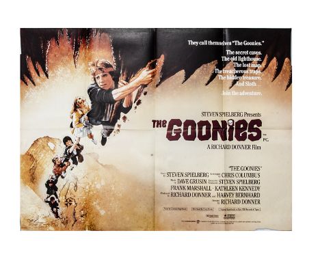 Ten UK Quad posters mostly 1970s-1980s, including The Goonies with Struzan art, The Drowning Pool, The Running Man, Death Wis