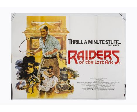 Raiders Of The Lost Ark (1981) UK Quad poster, this being the first release "A" certificate version with Bysouth poster art. 