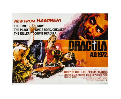 Dracula AD (1972) UK Quad Hammer Studios poster, for the horror film starring Christopher Lee and Peter Cushing with poster i