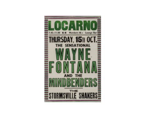 Wayne Fontana and The Mindbenders Gig Poster, Poster for a gig at Swindon Locarno 15th October 1964 - measures 20" by 29 ½" -