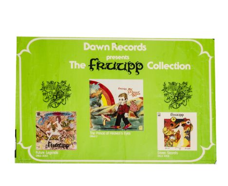 Fruupp / Dawn Records Poster, promotional poster from 1974 for Fruupp's first three albums, Future Legends, Seven Secrets and