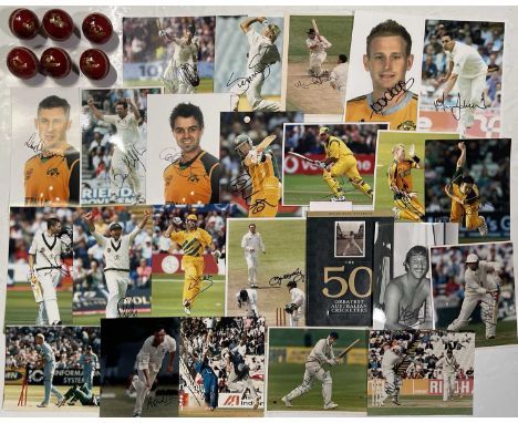 Good selection of cricketing memorabilia to include: 11 glossy colour photo prints (12x8") all signed with signatures to incl