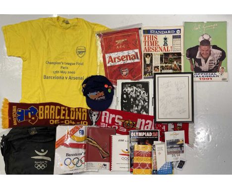 Selection of collectables and sporting memorabilia to include: pennant signed by Arsenal players inc Vela, Walcott, Van Persi