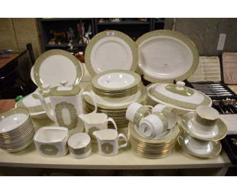 A quantity of Royal Doulton Sonnet patterned tableware, to include sauce boats, coffee ware, lidded tureens, and cups and sau