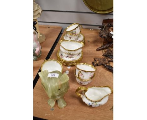 A vintage carved onyx owl ornament, 16cm tall, and a collection of Spode Hammersley Lady Patricia teaware