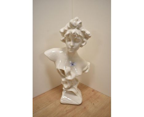 A modern classically styled moulded ceramic bust of female form, having crackle effect glaze, approx 47cm high.