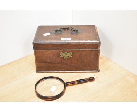 A Georgian mahogany tea caddy, with rounded corners, and measuring 14cm x 23cm x 13cm overall, together with a faux tortoises