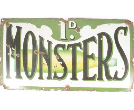 Enamel sign 'Monsters 1d' 33cm x 61cm.