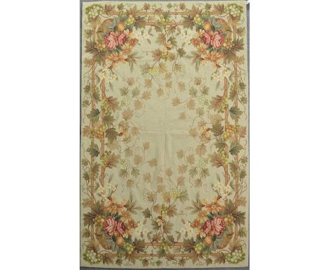 Modern Aubusson tapestry, designed with grape vines and baskets of flowers, 186x124cm.