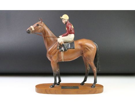 Beswick 'Red Rum' connoisseur model racehorse &amp; jockey, raised on an oblong wooden base, approx 33cm high 