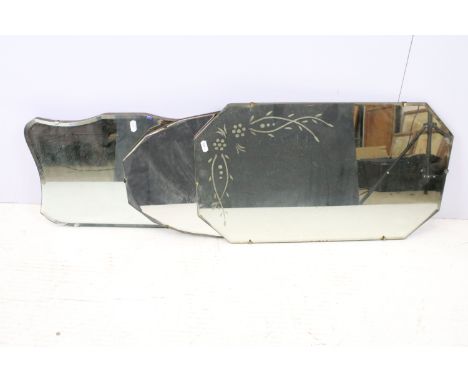 Vintage octagonal mirror with stylised design, 35.5 x 61cm, shield shaped mirror, 31 x 50cm and another mirror 