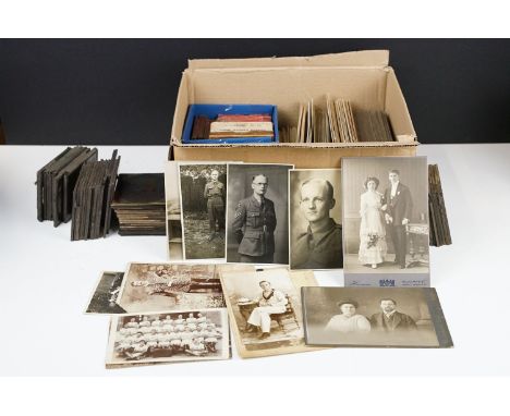 Collection of 19th Century carte de viste portrait photographs together with an assortment of magic lantern slides. 