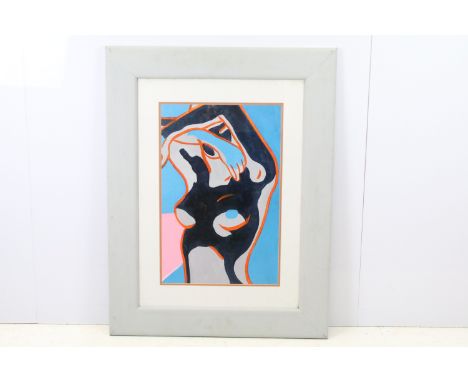 Modern school a studio framed oil painting abstract portrait of a nude female, 30cm x 34.5cm 