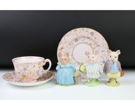 Three Beatrix Potter porcelain figures to include 2 x Beswick (Pigling Bland &amp; Little Pig Robinson) and Royal Albert Aunt