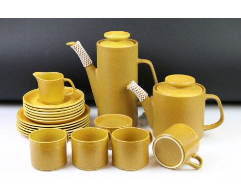 J &amp; G Meakin mottled yellow tea / coffee set, circa 1970's, to include teapot, coffee pot, 4 cups, 6 saucers, 6 tea plate