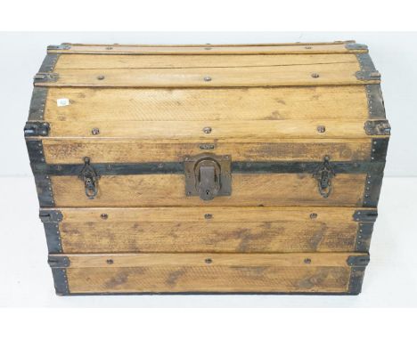 Victorian pine dome top trunk, 54cm high x 76cm wide x 46cm deep