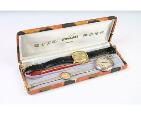 Enicar 25 jewels incabloc ladies wristwatch (boxed, with six spare straps), together with an Eterna-Matic gents watch with ro