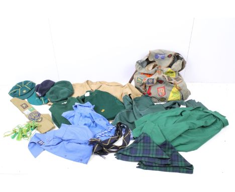Group of vintage boy scouts items to include rucks sack with hand stitched badges and garments. 