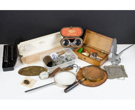 Mixed collectables to include 'Jumelle Edison' leather binoculars (cased), Air Ministry stopwatch, GWR brass plaque, magnifyi