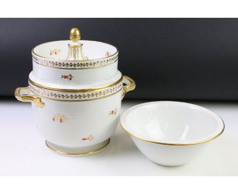 Late 18th / early 19th Century Crown Derby ice pail and cover having twin handles, gilt detailing of floral sprays and acorn 