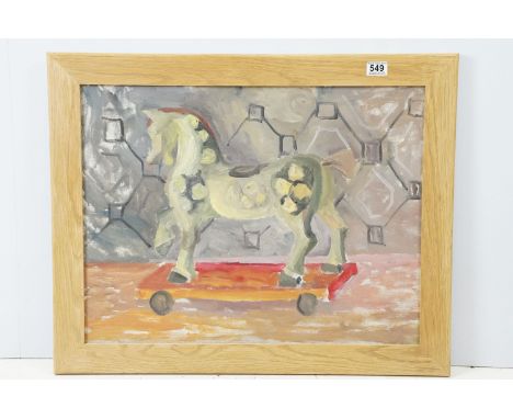 Attributed to Penelope Ellis (b.1935), pull along horse, oil on canvas, 65 x 50cm, with painting verso attributed to Clifford