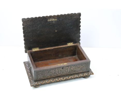 Vintage carved oak bible box with the initials ES and dated 1892, 17cm high x 45cm x 27cm deep 